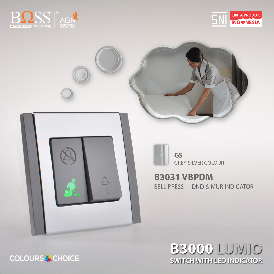 BOSS B3000 LUMIO Series Saklar Hotel -  Bell Press, DND + MUR